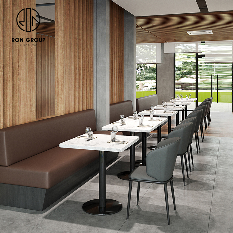 Modern Curved Booth Seating with PU Cushions and Marble Tables for Restaurants