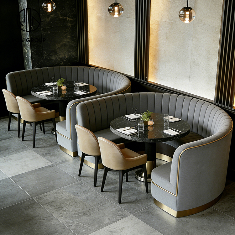 Grey Integrated Luxury Curved Restaurant Booth Set