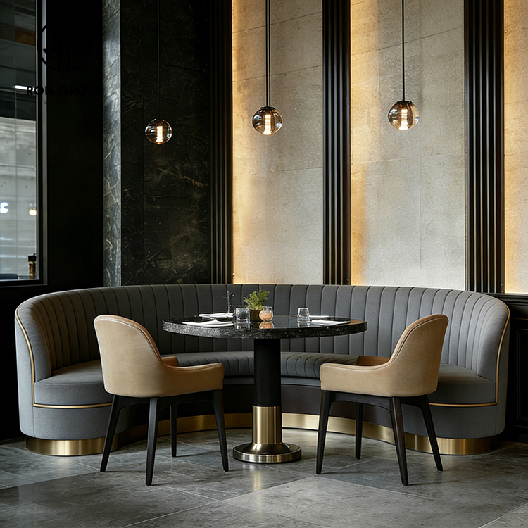 Grey Integrated Luxury Curved Restaurant Booth Set