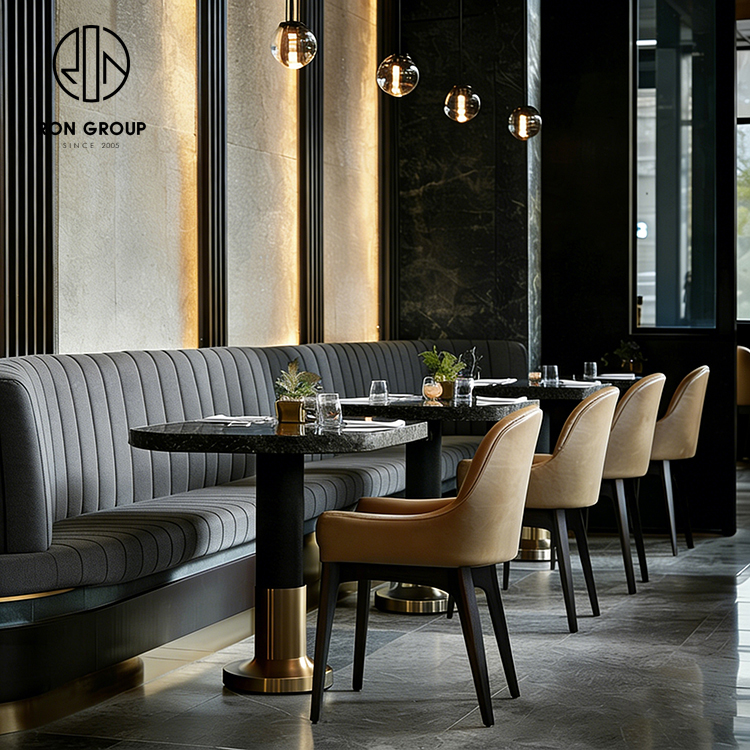 Grey Integrated Luxury Curved Restaurant Booth Set
