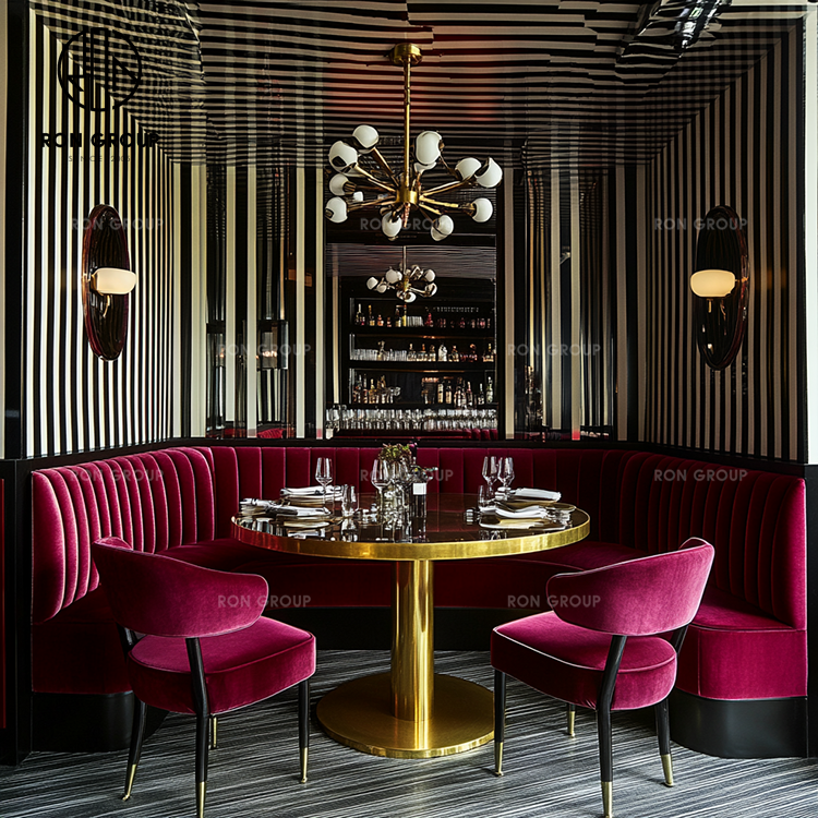 Luxury Curved Velvet Booth Seating with Marble Table for High-End Restaurants