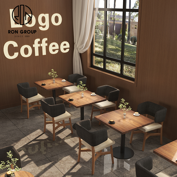 Curved Backrest Fabric Dining Chair with Solid Wood Frame for Cafés and Restaurants