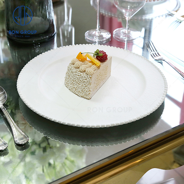 High-end quality hot selling hotel restaurant banquet wedding exquisite custom Frosted pearl rimmed round plate