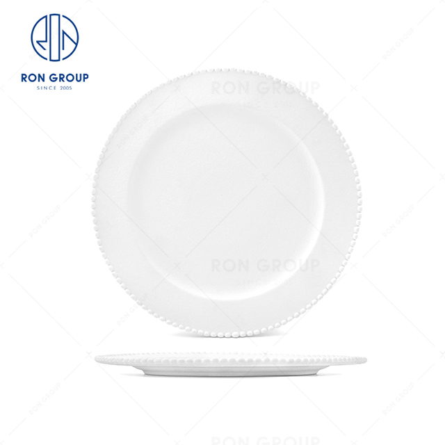 High-end quality hot selling hotel restaurant banquet wedding exquisite custom Frosted pearl rimmed round plate