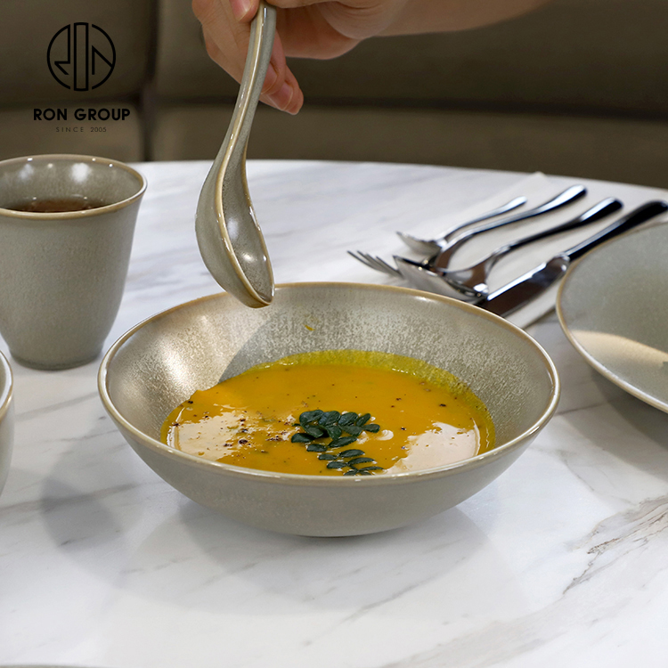 Minimalist Matte Celadon Melamine Soup Bowl for Modern Restaurant Tableware