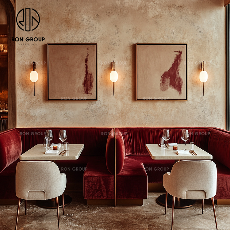 Modern Marble Dining Table with Velvet Booth Seating for Upscale Restaurants