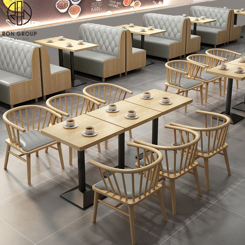 Commercial Cafe Booth Seating Set Wood Tables Chairs And Sofa Benches For Restaurants