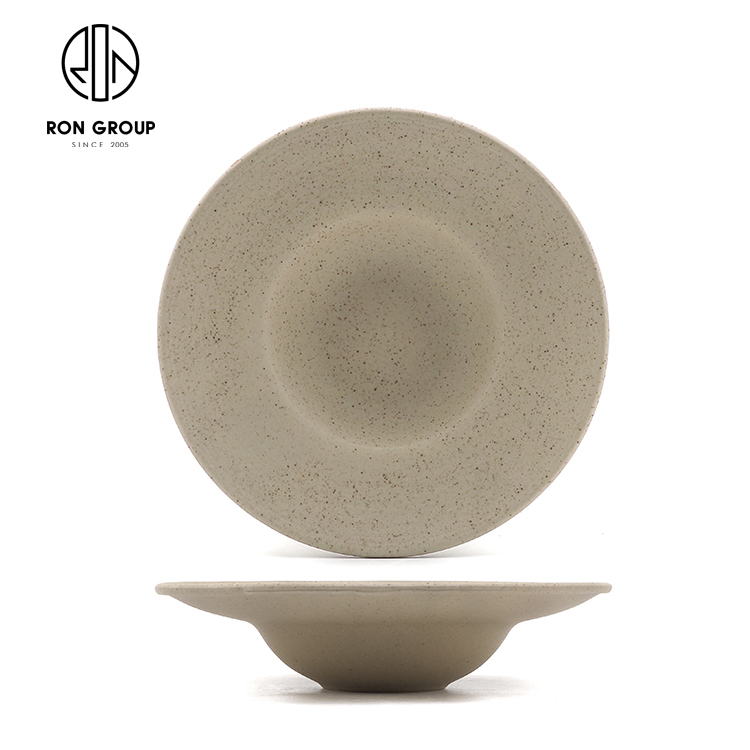 Nordic Speckled Clay Pasta Plate with Wide Rim for Upscale Restaurant Service