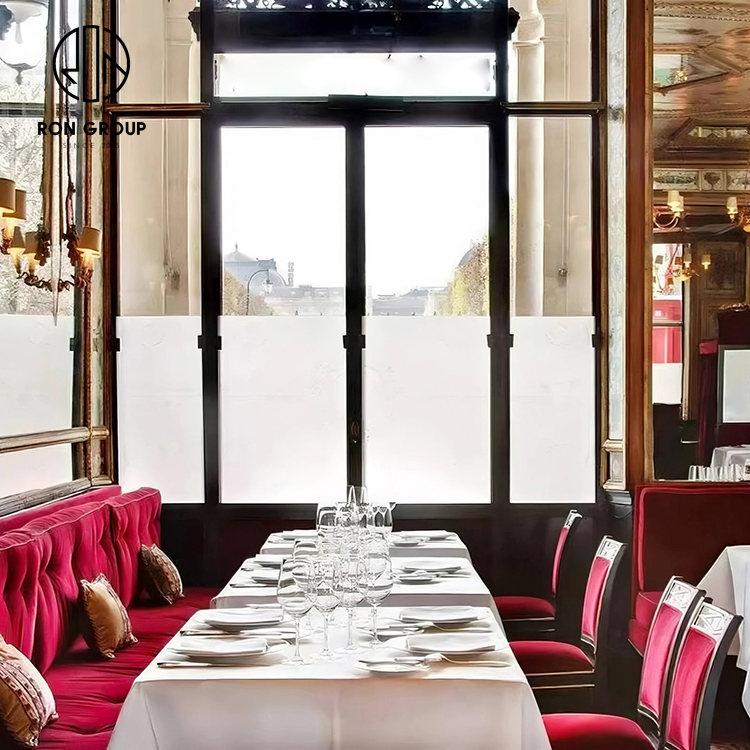 Luxury Hotel Leather Booth Seating Set With Wood Dining Tables And Upholstered Chairs For Restaurant