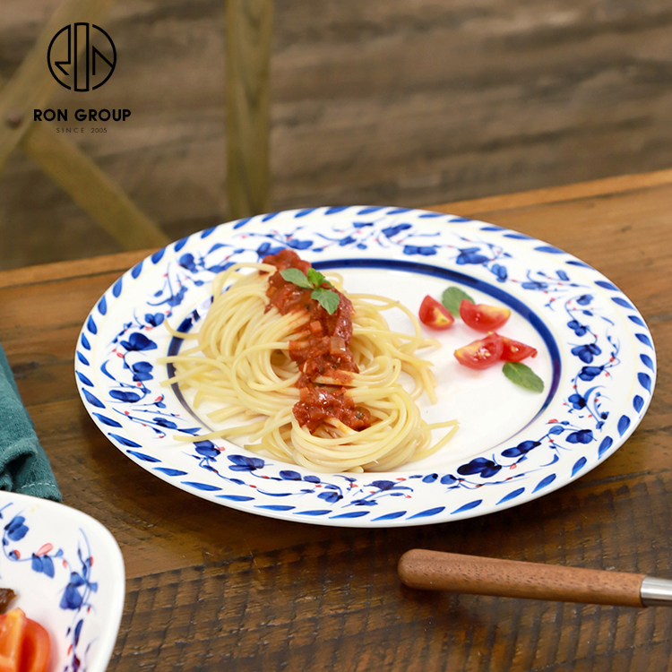 Blue Floral Vintage-Style Ceramic Dinner Plate for Home & Restaurants