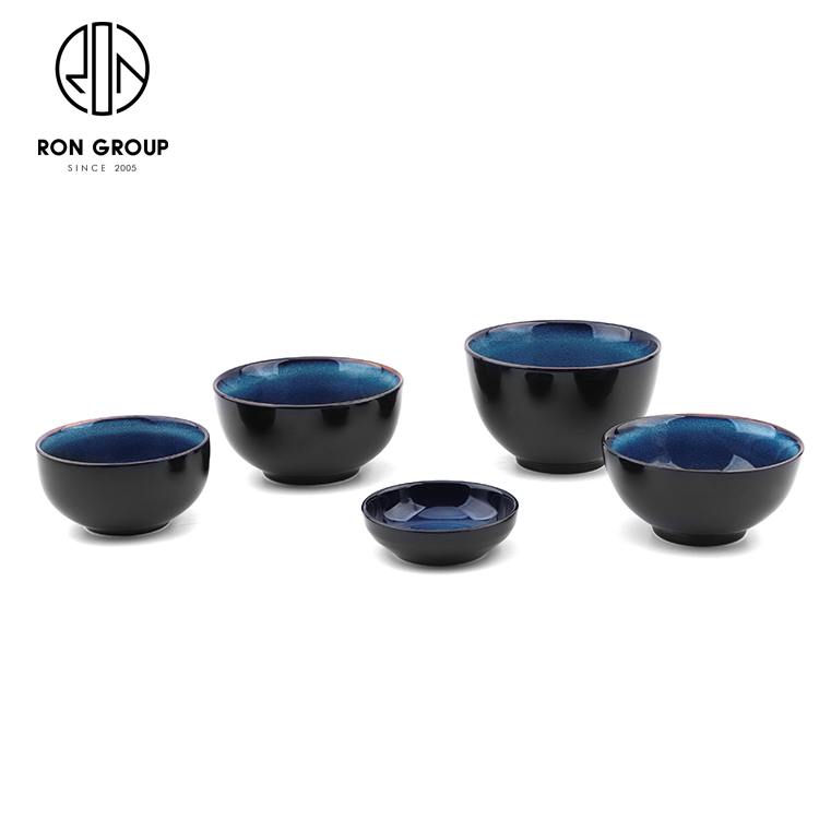 Deep Blue Reactive-Glaze Ceramic Dinnerware Set for Restaurants