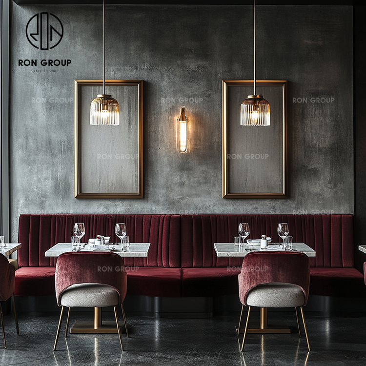 Modern Marble Dining Table with Velvet Booth Seating for Upscale Restaurants