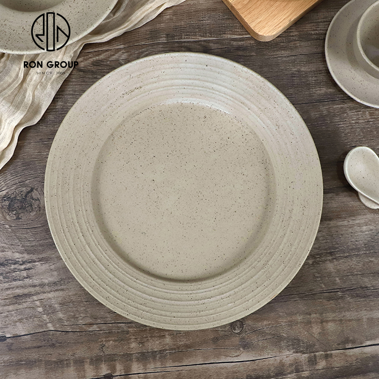 Nordic Speckled Ceramic Round Beefsteak Plate for Professional Restaurant Service