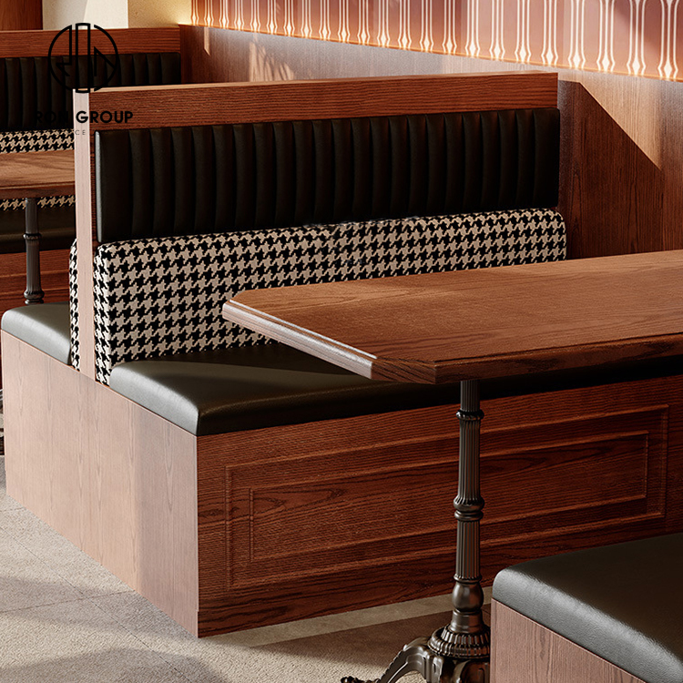 Commercial Wooden Booth Seating with Leather Bench for Café and Restaurant Interiors
