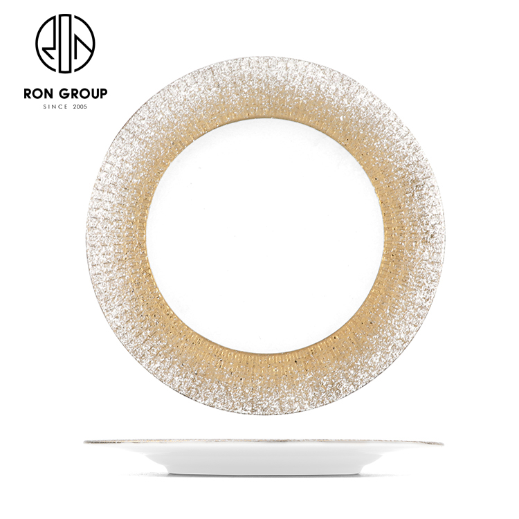 Luxury Golden Textured Serving Plate with Artistic Rim for High-End Banquets
