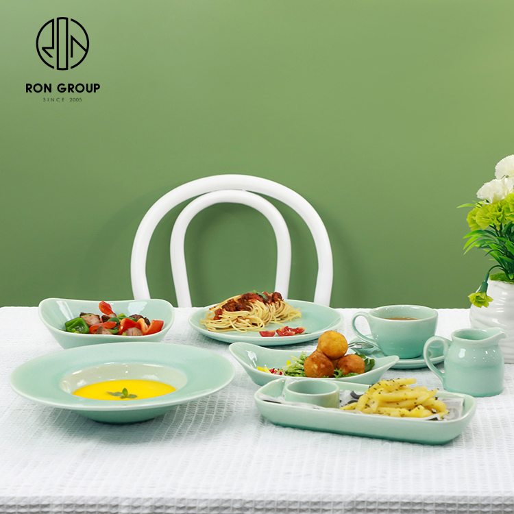 Mint Green Ceramic Dinner Plate Set for Hotels and Modern Restaurants
