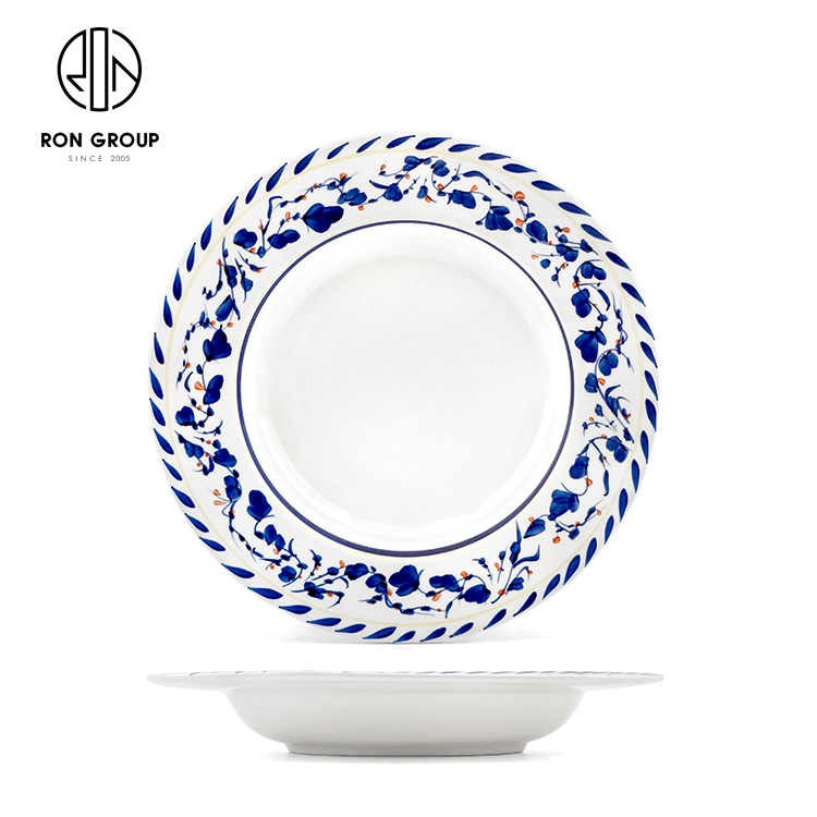 Blue Floral Vintage-Style Ceramic Dinner Plate for Home & Restaurants