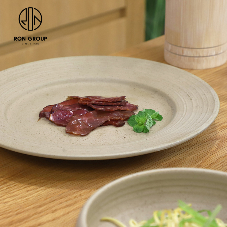Nordic Speckled Ceramic Round Beefsteak Plate for Professional Restaurant Service
