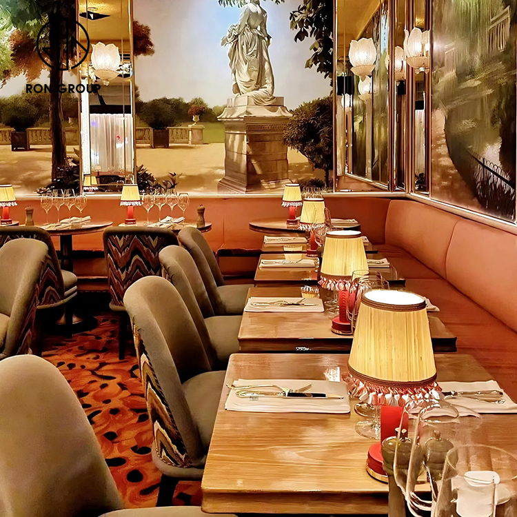 Luxury Hotel Leather Booth Seating Set With Wood Dining Tables And Upholstered Chairs For Restaurant