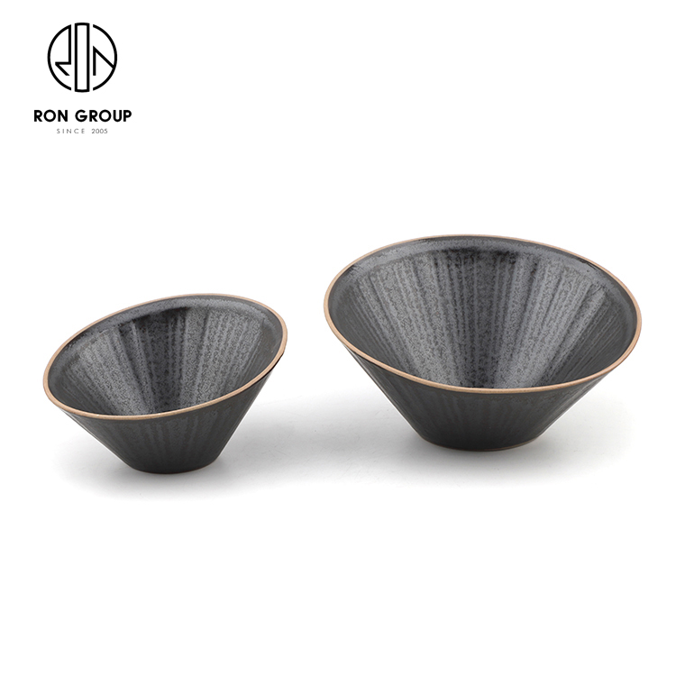 Textured Matte Black Porcelain Salad Bowl