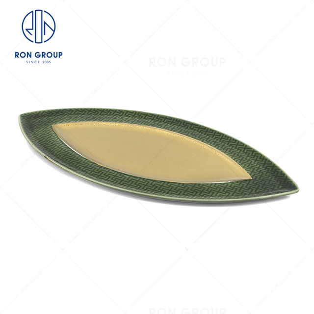 Creative design wholesale Michelin restaurant wedding banquet buffet high quality noble ceramic Wanfu Leaf Plate