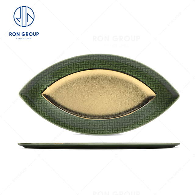 Creative design wholesale Michelin restaurant wedding banquet buffet high quality noble ceramic Wanfu Leaf Plate