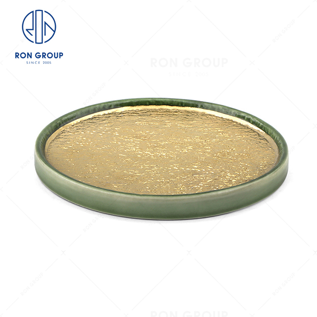 Beautifully crafted high-end quality hotel restaurant banquet wedding delicate texture ceramic Stone pattern straight edge Roound Plate