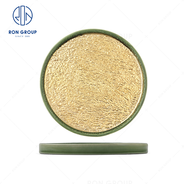 Beautifully crafted high-end quality hotel restaurant banquet wedding delicate texture ceramic Stone pattern straight edge Roound Plate