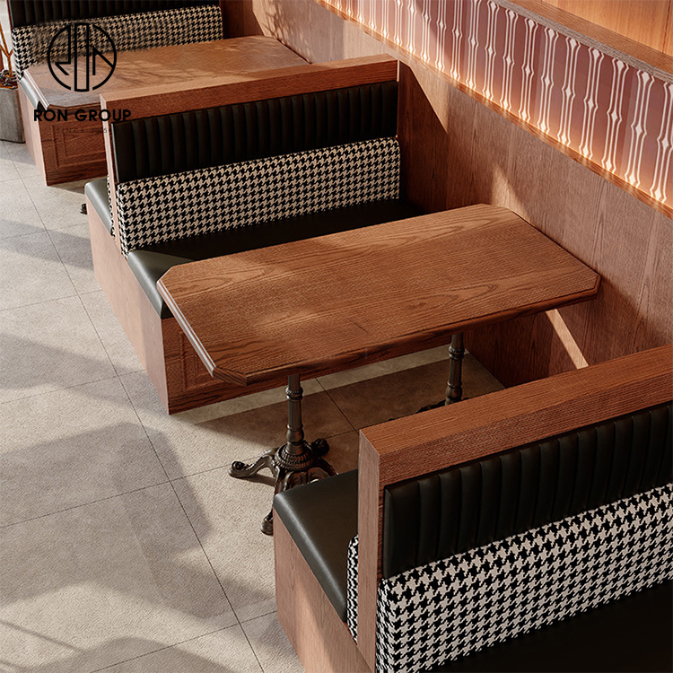 Commercial Wooden Booth Seating with Leather Bench for Café and Restaurant Interiors