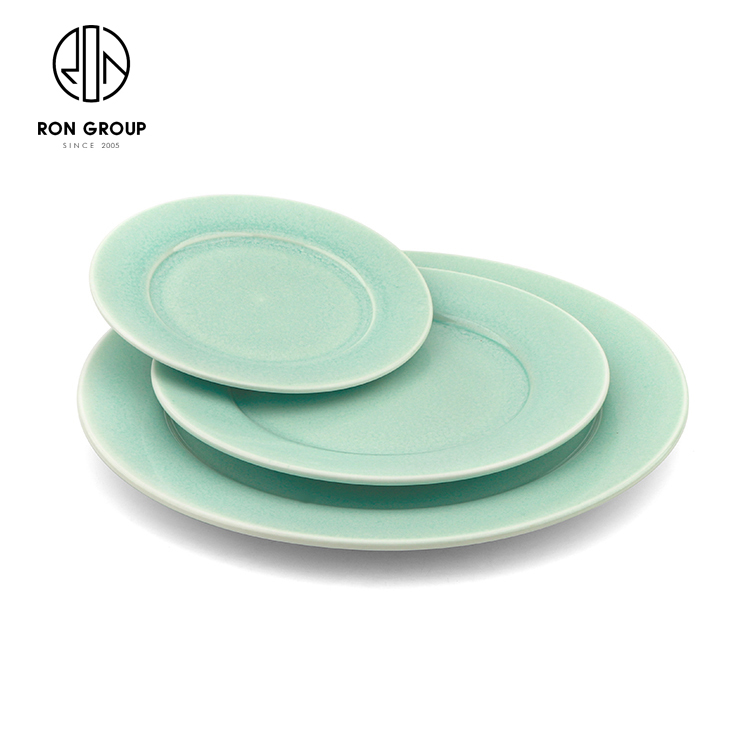 Mint Green Ceramic Dinner Plate Set for Hotels and Modern Restaurants