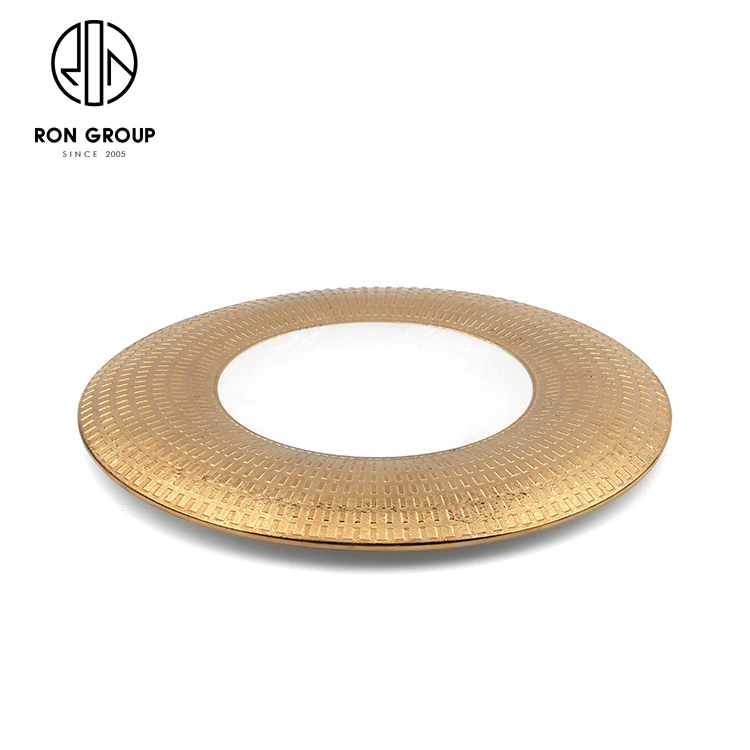 Wholesale Luxury Golden Embossed Porcelain Dinner Plate for Wedding Banquets and Event Catering