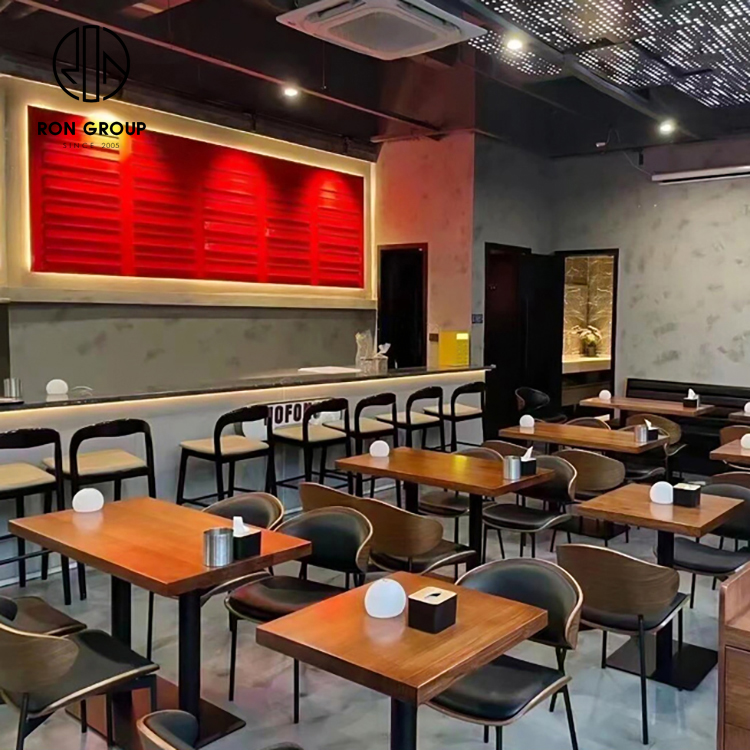 Custom Modern Cafe Table And Chair Set Oak Laminate Wood For Coffee Tea Shops