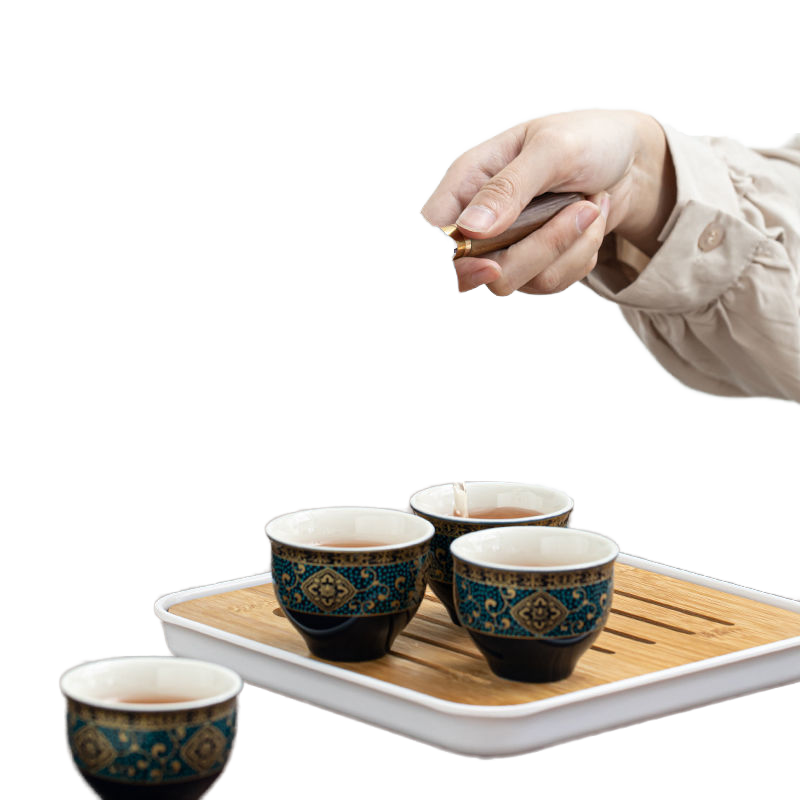 Portable 360° Rotating Ceramic Kung Fu Tea Set with Anti-Scald Side Handle - 1 Pot 4 Cups Travel Collection