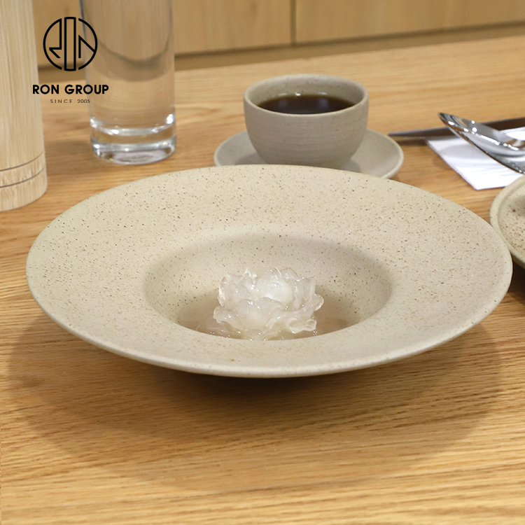 Nordic Speckled Clay Pasta Plate with Wide Rim for Upscale Restaurant Service