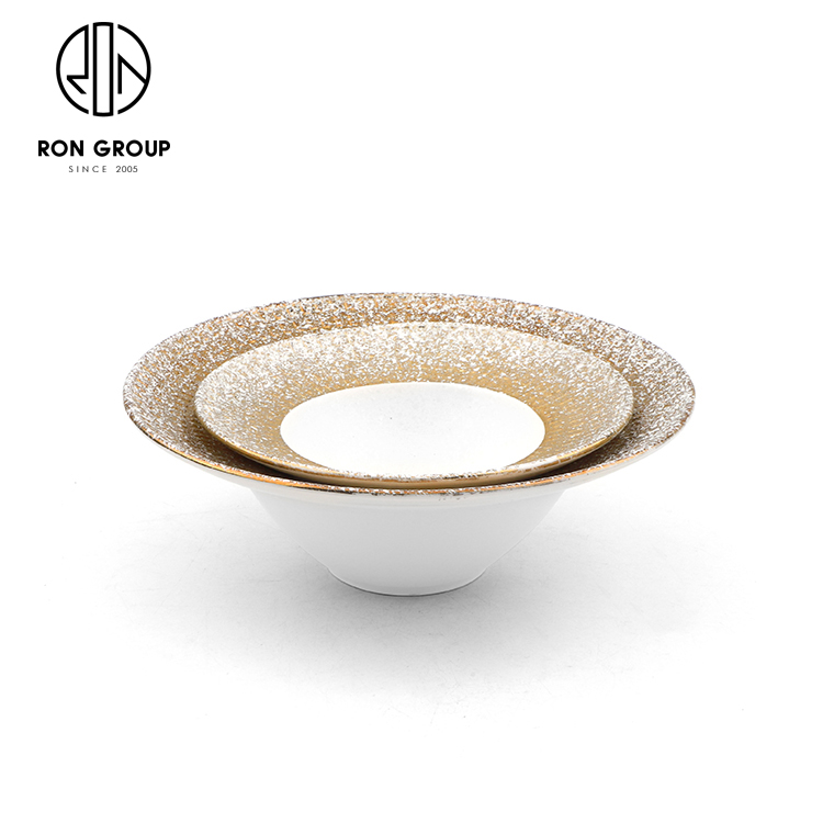 Luxury Golden Snowflake Porcelain Pasta Plate for Upscale Hotel Dining