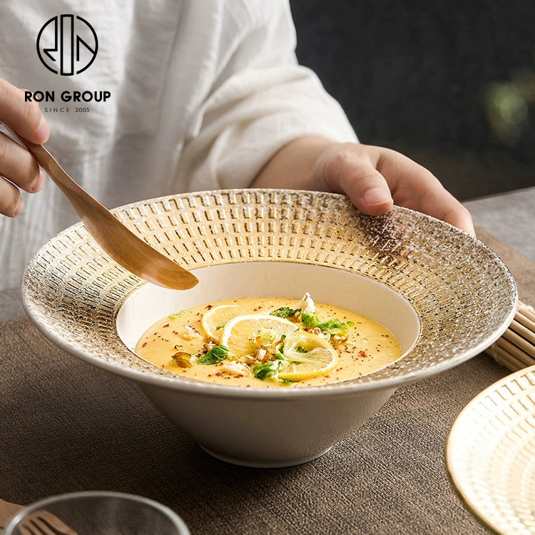 Luxury Golden Snowflake Porcelain Pasta Plate for Upscale Hotel Dining