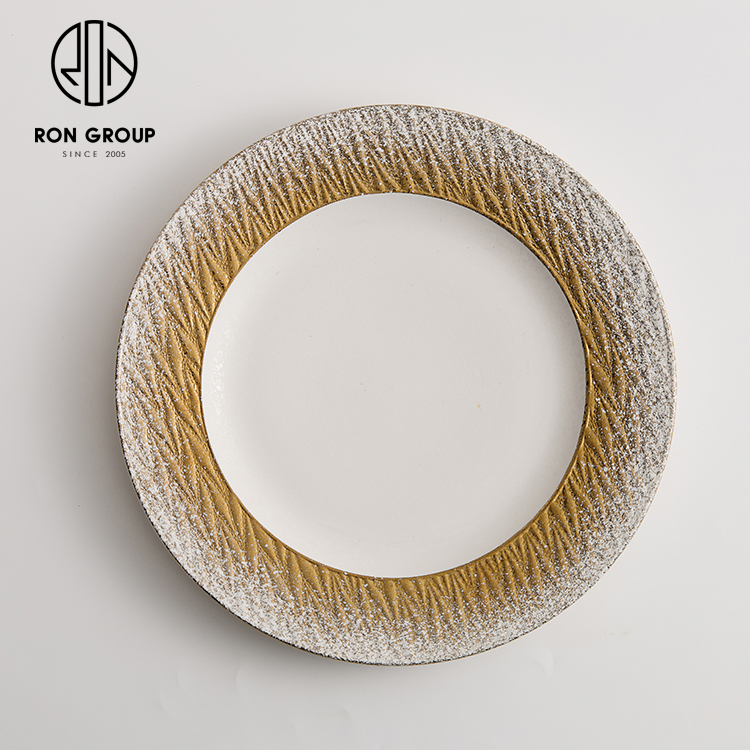 Cheaper Price Golden Round Ceramic Tableware Dinnerware  8.5/12 Inch Food Dinner Serving Plate for Commercial Dinner Cutlery