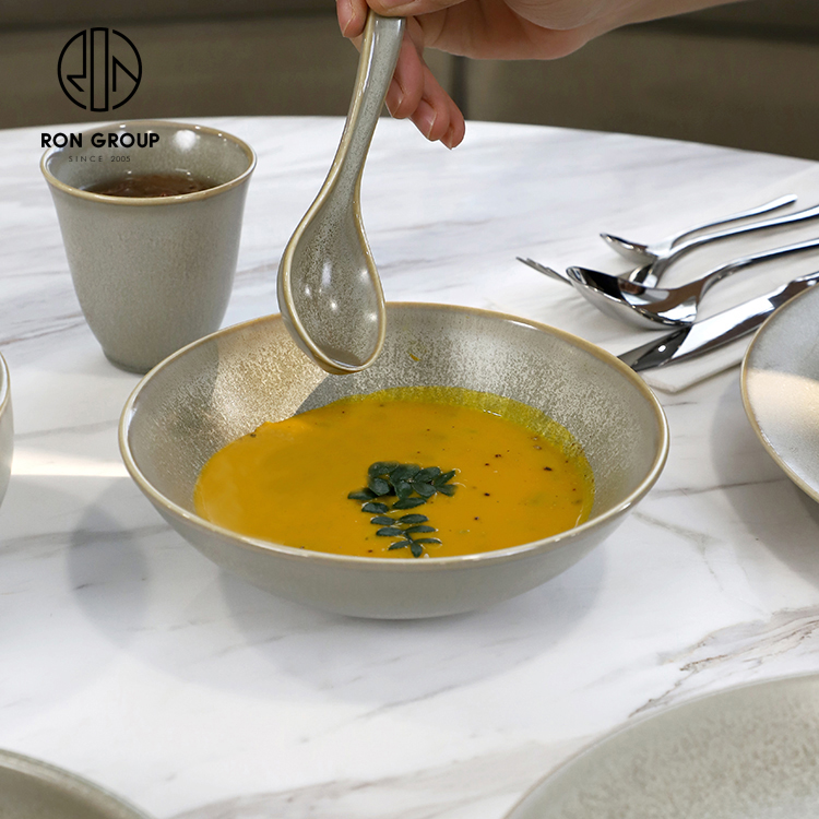 Minimalist Matte Celadon Melamine Soup Bowl for Modern Restaurant Tableware