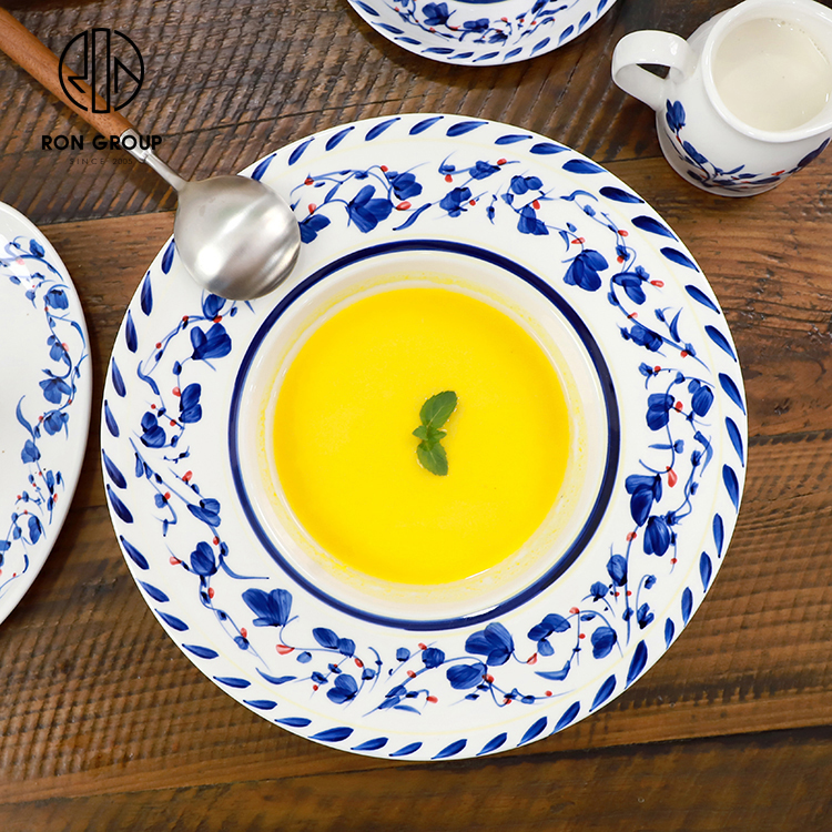 Blue Floral Vintage-Style Ceramic Dinner Plate for Home & Restaurants