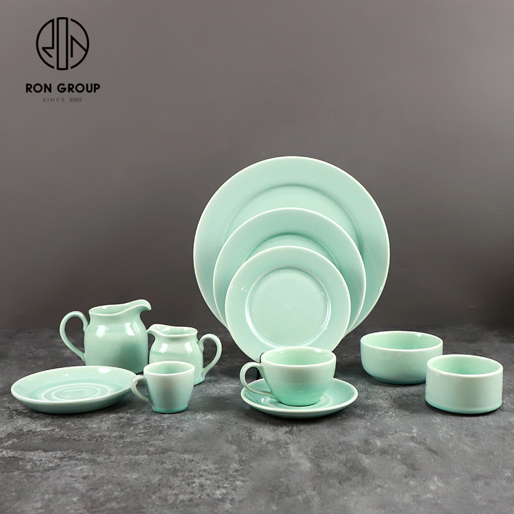 Mint Green Ceramic Dinner Plate Set for Hotels and Modern Restaurants