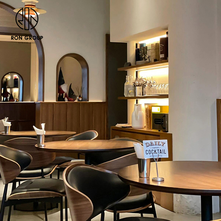 Custom Modern Cafe Table And Chair Set Oak Laminate Wood For Coffee Tea Shops