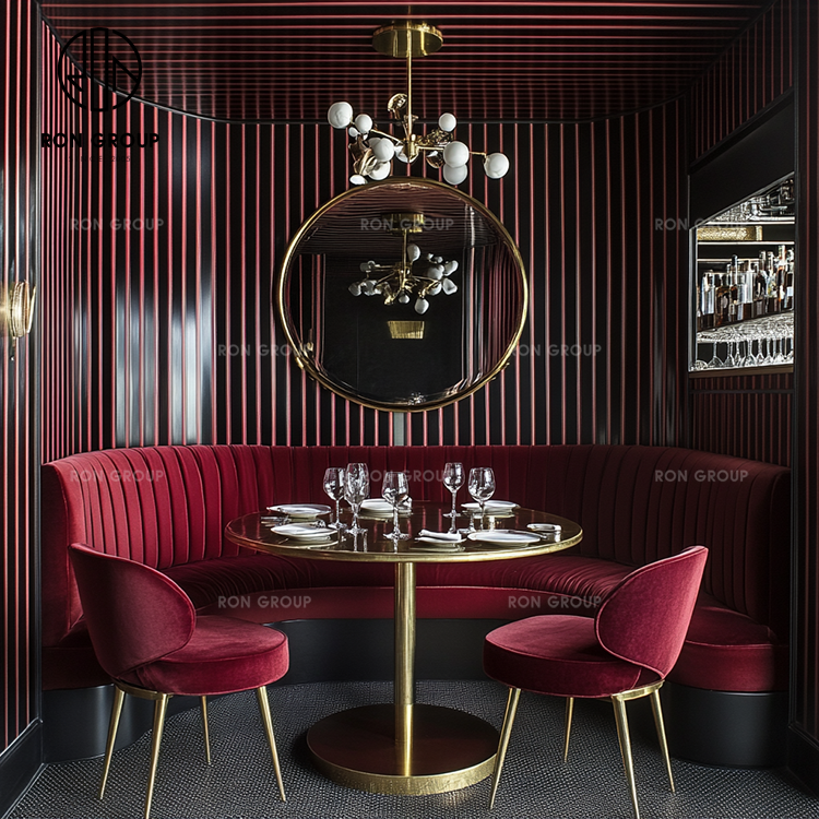 Luxury Curved Velvet Booth Seating with Marble Table for High-End Restaurants