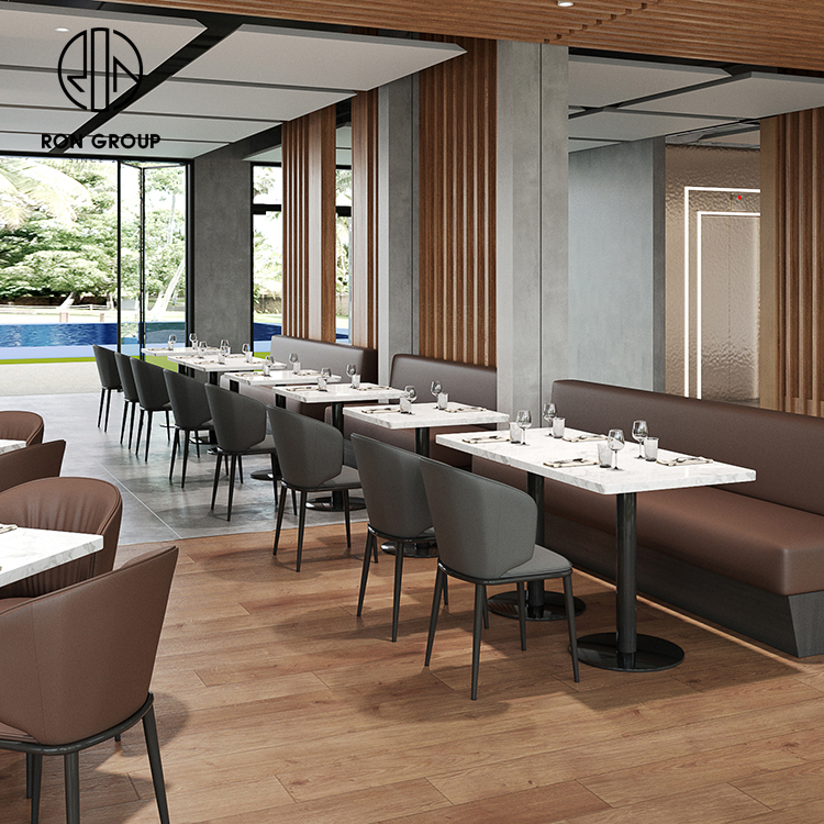 Modern Curved Booth Seating with PU Cushions and Marble Tables for Restaurants
