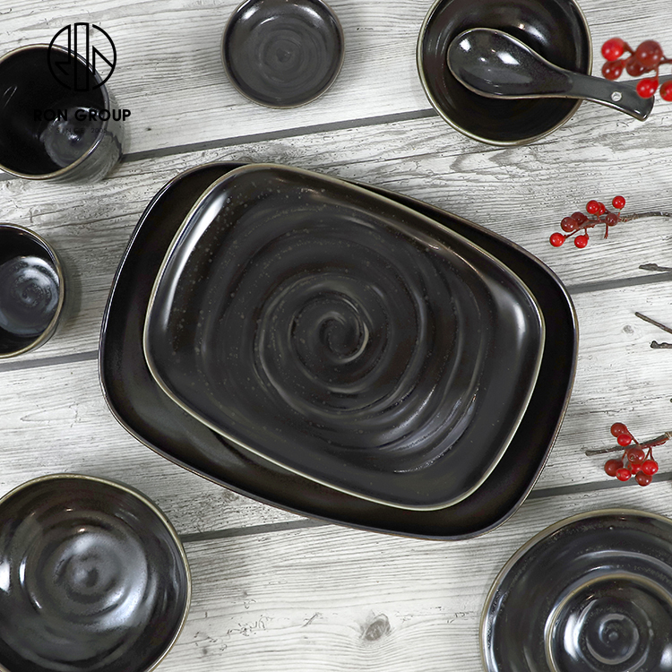 Modern Reactive Glaze Black Ceramic Dinnerware Set