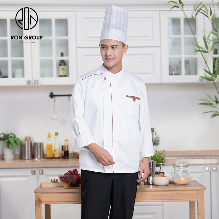 Fashionable White Long Mid-sleeve Breathable Waterproof Hotel Restaurant Kitchen Workwear Adjusted Barista Chef Uniforms