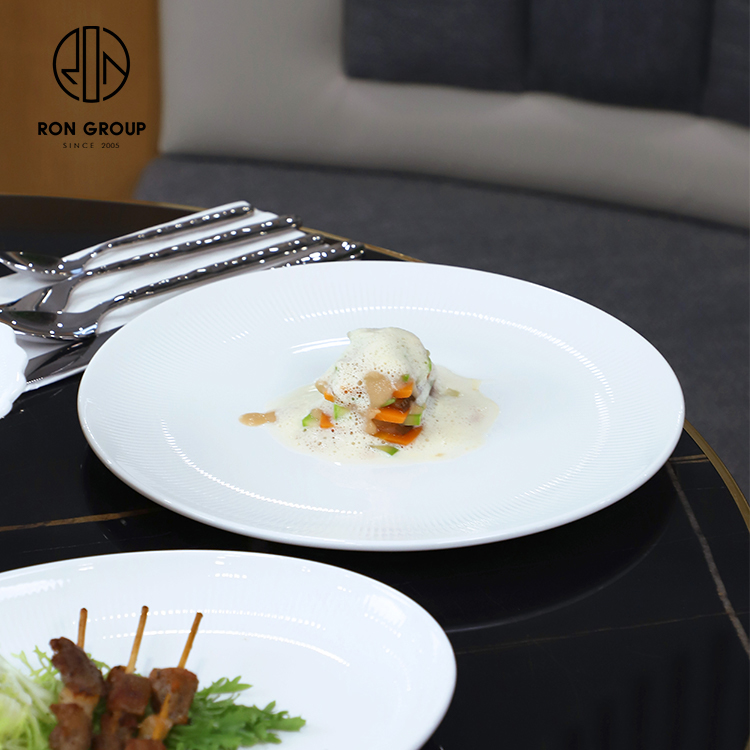 Large White Round Ceramic Serving Plate for Salad, Steak and Fine Dining