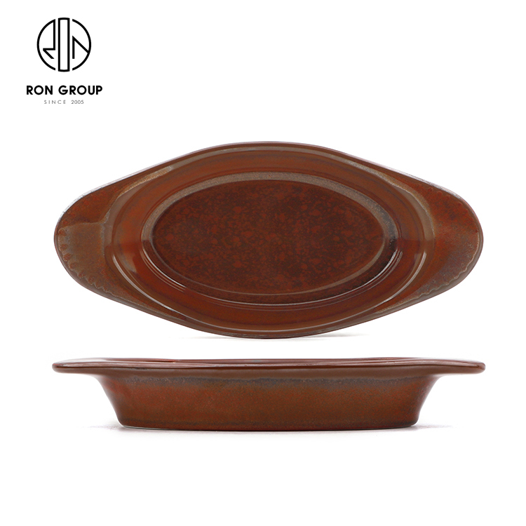 Rust Red Reactive Glaze Ceramic Dinnerware Set for Restaurants and Hotels