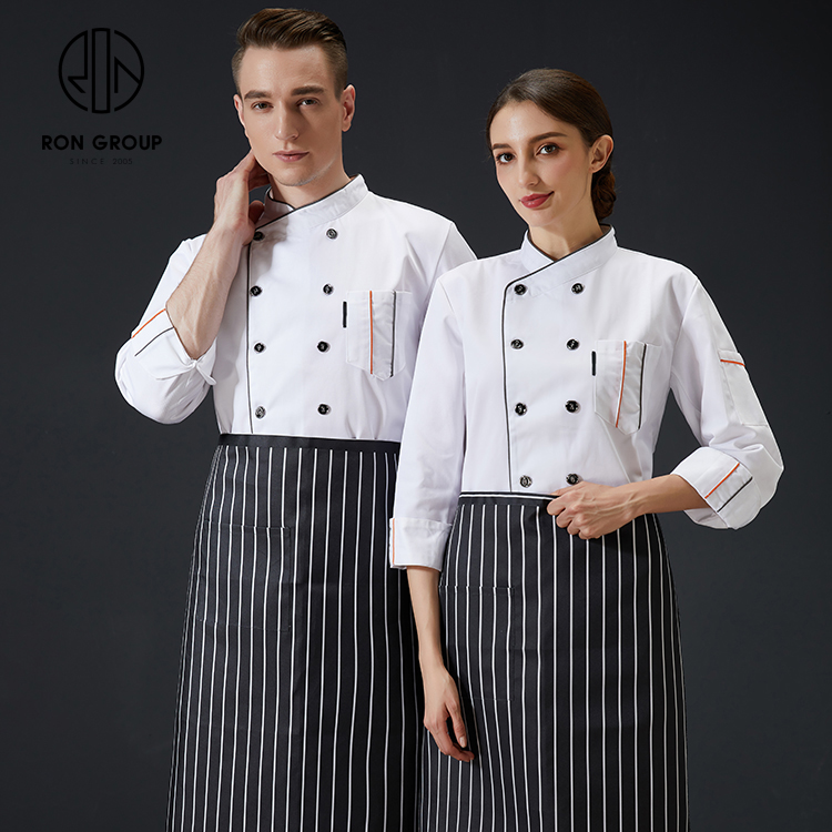 Wholesales Durable Long Sleeves Unisex Breathable Polyester Workwear Sushi Barista Chef Coat Uniform for Restaurant Kitchen Bar