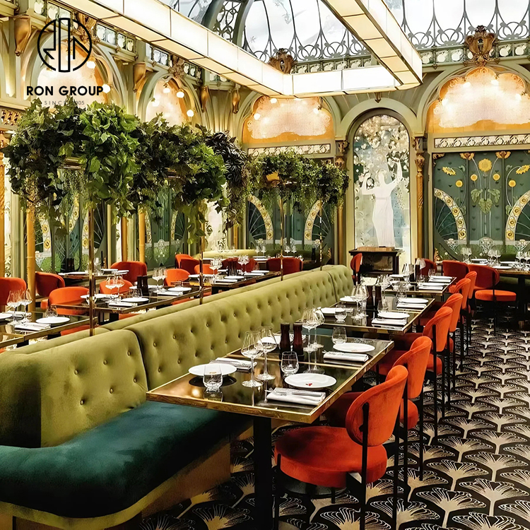 Luxury Hotel Leather Booth Seating Set With Wood Dining Tables And Upholstered Chairs For Restaurant