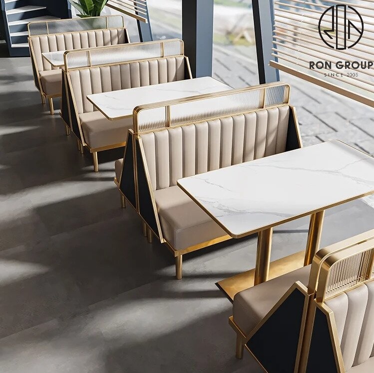 Stainless Steel Banquette Booth Seating with PU Leather Upholstery for Restaurants